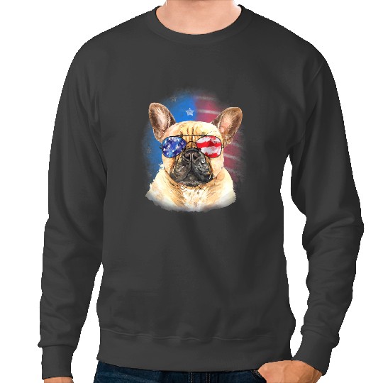 Frenchie Dog Puppy Lovers American Independence Day Flag French Bulldog Sweatshirts