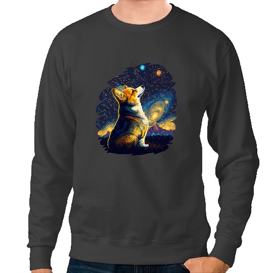 Welsh Corgi Starry Night Van Gogh Corgi Lover Owner Mom Dad Corgis Sweatshirts