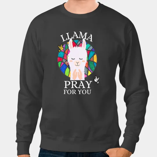 Lama Llama Pray For You Praying Hands Alpaca Stained Glass Window Sweatshirts