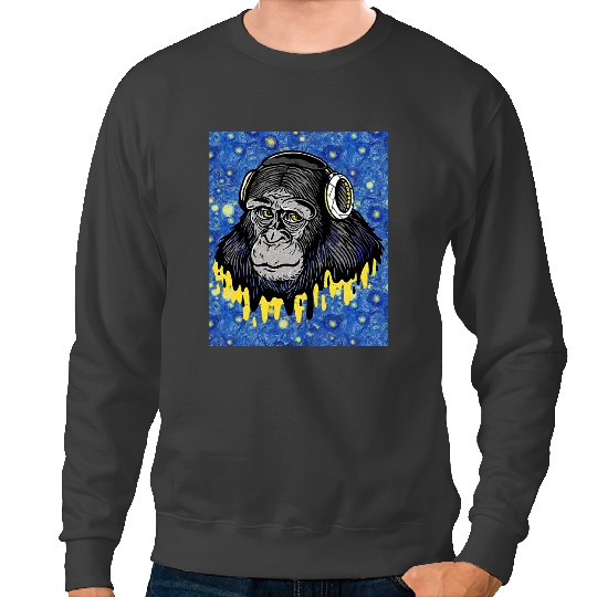 Monkey Lover Starry Night Music Headphones Monkey Sweatshirts