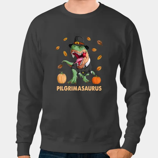 Dinosaur Dino Pilgrimasaurus Dinosaur Thanksgiving Boys TRex Funny Kids Sweatshirts