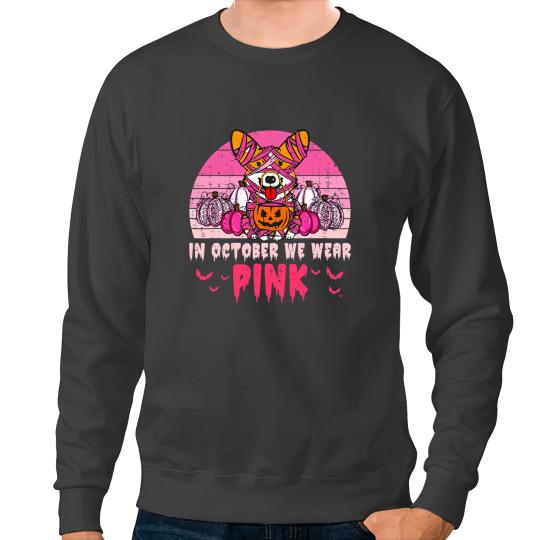 Welsh Corgi October We Wear Pink Breast Cancer Corgi Pumpkin Halloween Corgis Sweatshirts