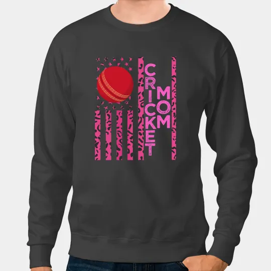 Funny Bowling Cricket Mom USA Flag Cricket Fan Gift Batsman Bowler Family Sweatshirts