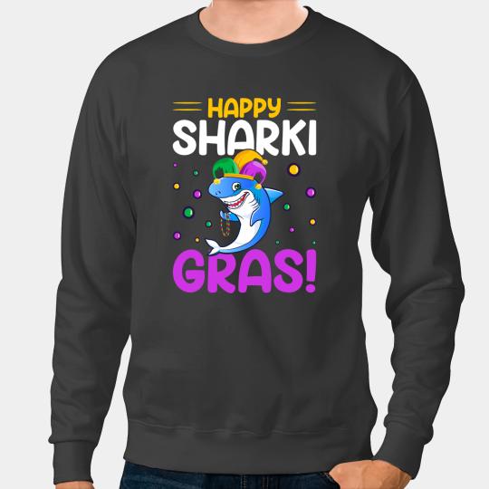 Ocean Shark Happy Sharki Grass Nola Mardi Gras Shark Lover Kids Boy Sweatshirts