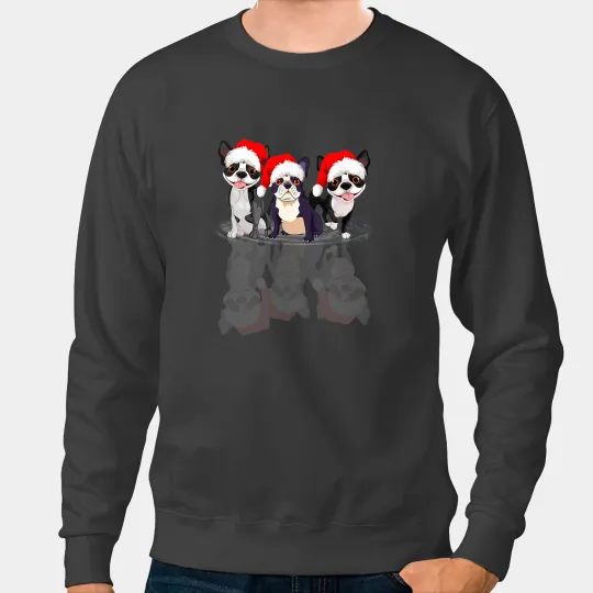 Dog Boston Terrier Lights Christmas Matching Family 2 Sweatshirts