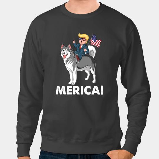 Dog Alaskan Malamute Trump Merica Riding a Alaskan malamute Dog Patriotic july Sweatshirts
