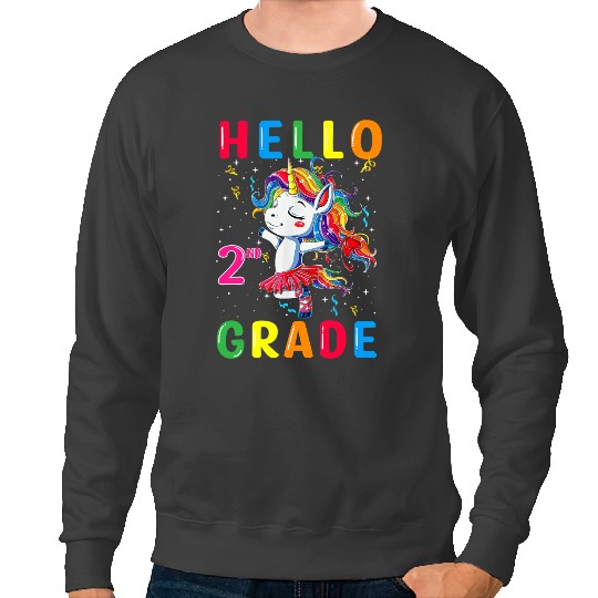 Unicorns Hello Second Grade Back To School Cute Sweatshirts