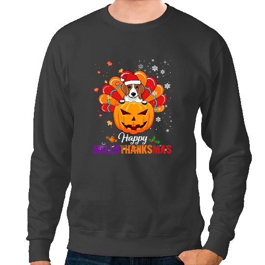 Happy HalloThanksMas Fall Pumpkin Beagle Santa Turkey Sweatshirts