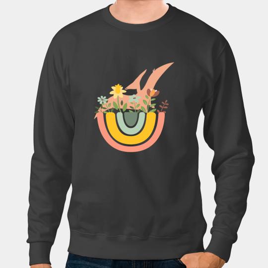 Dinosaur Dino Pterodactyl Dino Rainbow Boho Bohemian Flowers Sweatshirts