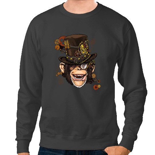 Monkey Lover Steampunk Gothic Monkey Face Primate Mechanical Animal Lover Sweatshirts