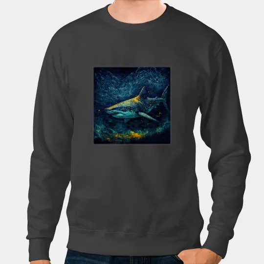 Ocean Shark Surrealism Starry Night Tiger Shark 69 Sweatshirts