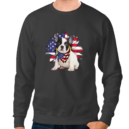 Frenchie Dog Sunflower American Flag French Bulldog Dog 4th Of July French Bulldog Sweatshirts