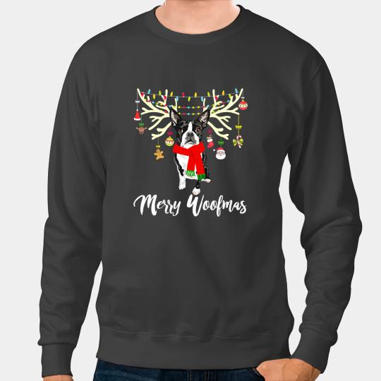 Dog Boston Terrier Merry Woofmas Boston Terrier Reindeer Christmas Dog Sweatshirts