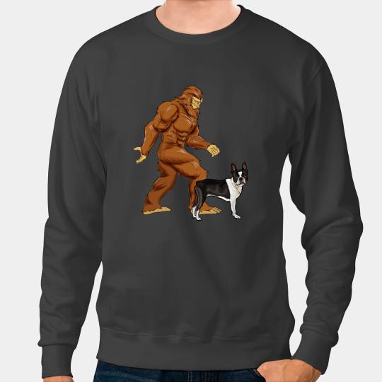 Funny bigfoots Walking Boston Terrier Sasquatch Dog Sweatshirts