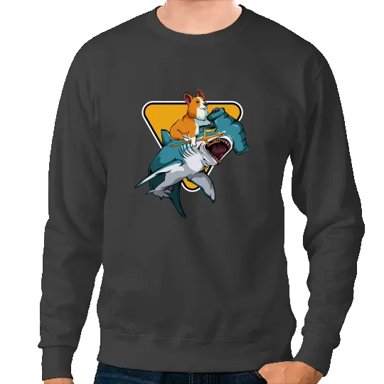 Ocean Shark Corgi Riding A Hammerhead Shark Dogs Puppies Owner Sweatshirts
