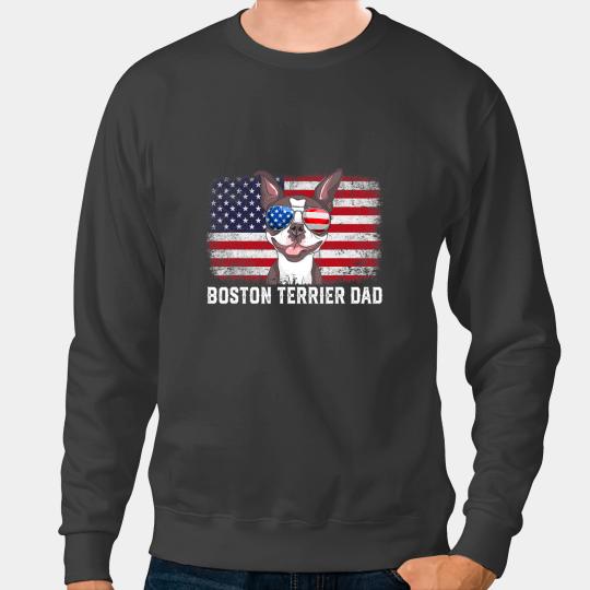 Dog Boston Terrier Mens Funny Boston Terrier Dad American Flag Fathers Day Sweatshirts
