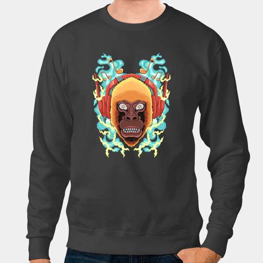 Monkey Lover The Monkey Listens To Music Angry Ape Gorilla King Zoo Sweatshirts