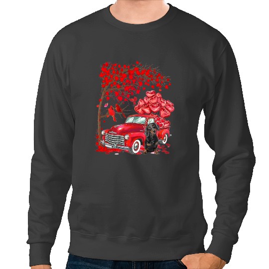 Wiener Cute Dachshund Truck Valentine Love Tree Dogs Hearts Dachshund Doxie Sweatshirts