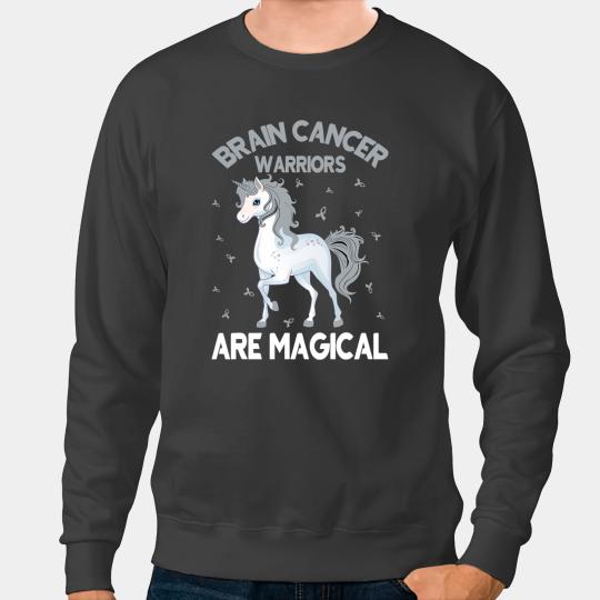 Unicorns Cute Brain Cancer Warriors Are Magical Unicorns Grey Ribbon Sweatshirts