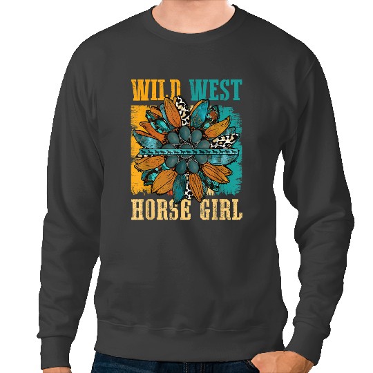 Funny Horse Western Leopard Sunflower Turquoise of Wild West Horse Girl Sweatshirts