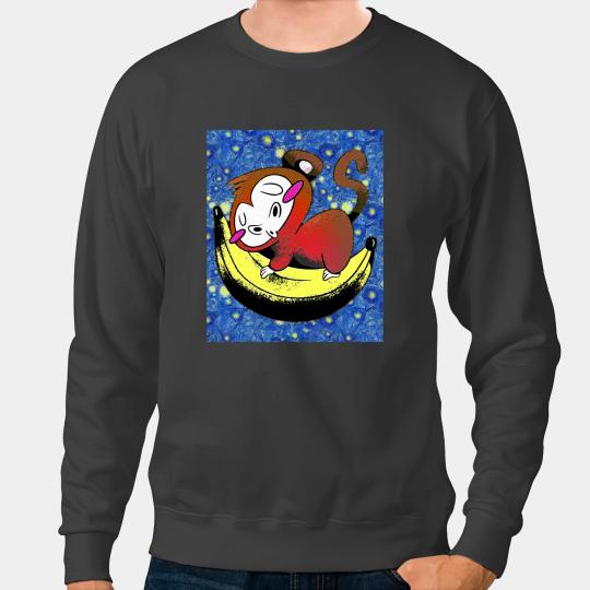 Monkey Lover Starry Night Monkey Sleeping On Banana Sweatshirts
