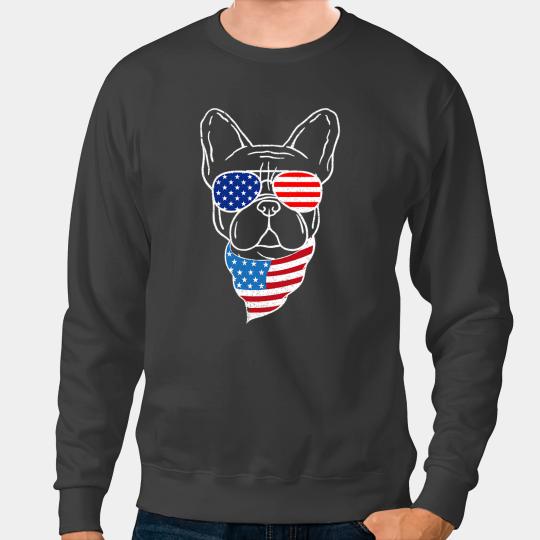 Frenchie Dog Patriotic French Bulldog American Flag Dog USA Bandana French Bulldog Sweatshirts