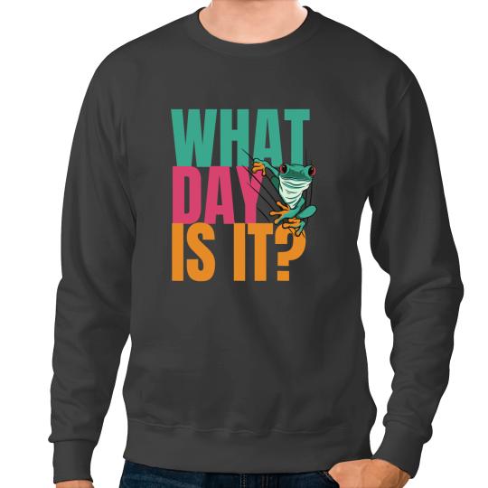 Frog Gift What Day Is It Funny frog Wednesday meme Sweatshirts