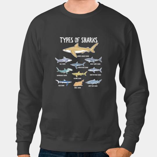 Ocean Shark 10 Types of Sharks Lover Educational Marine Biology Shark Sweatshirts