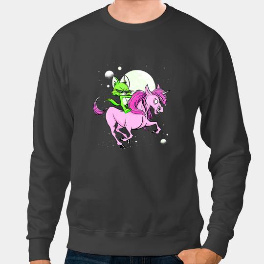 Unicorns Cat Unicorns Full Moon Night Space Planets Horse Riding Sweatshirts