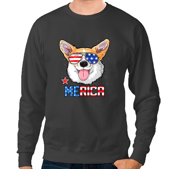 Welsh Corgi 4th of July Merica Sunglasses Men USA American Flag 1 Corgis Sweatshirts