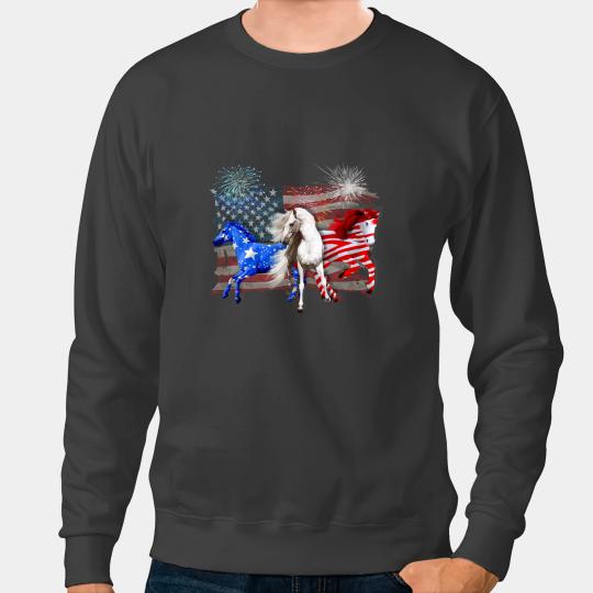 Funny Horse Red White Blue Horse 4th Of July USA Flag Firework Patriotic Sweatshirts