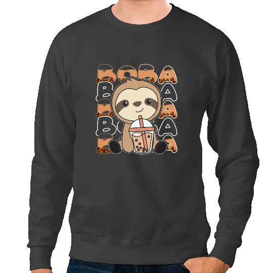 Sloth Gift Kawaii Cute Zodiac Boba Sloth Mango Bubble Pearl Milk Tea Sweatshirts