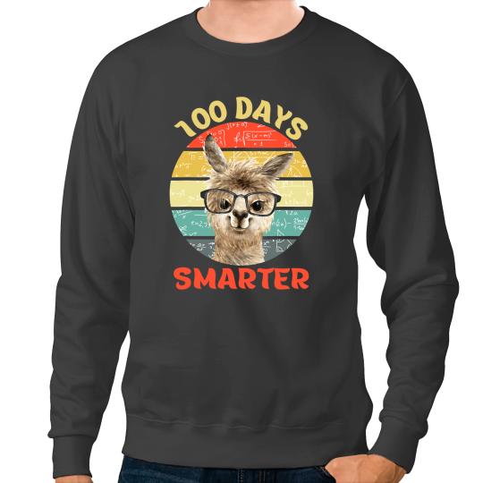 Lama Llama 100 Days Smarter 100 Day Of School Llama Alpaca Math Nerd Sweatshirts
