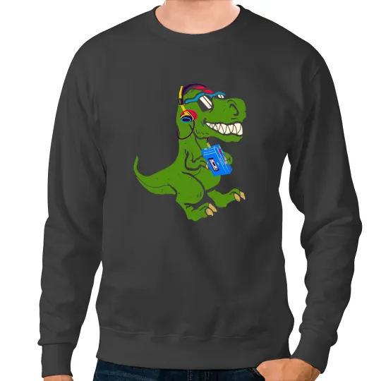 Dinosaur Dino Tyrannosaurus Rex Dinosaur Headphones Music Player TRex Tee Sweatshirts