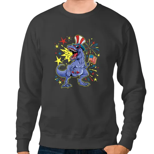 Dinosaur Dino VXLS Dinosaur Tyrannosaurus Rex TRex Reptile American Flag Sweatshirts