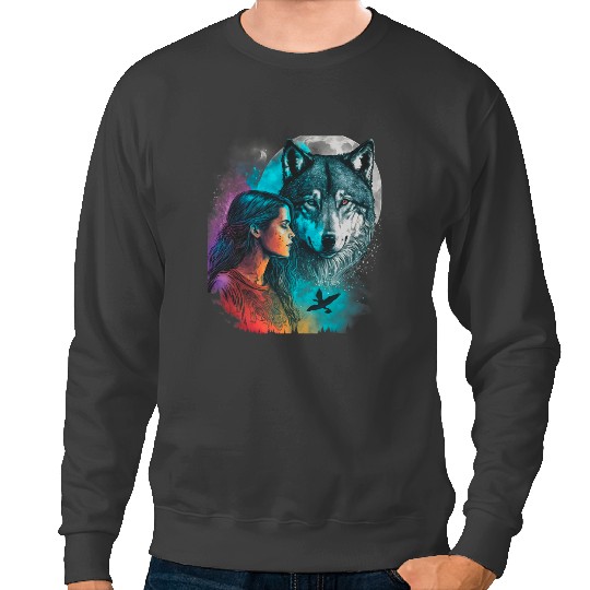 Wolves wolfs Ethnic Tribal wolfs Boho Feather Native American Hippie Women Coyote Coyote Sweatshirts