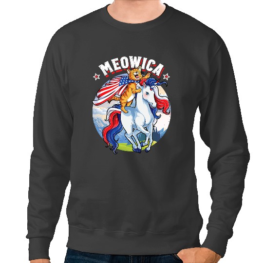 Unicorns Meowica 4th of July Cat Riding Unicorns Women Merica Gifts Sweatshirts