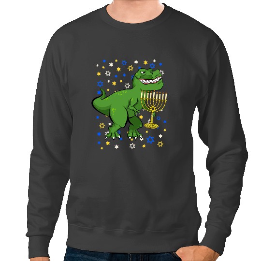 Dinosaur Dino Chanukah Jewish Menorah Dinosaur Funny Dino Hanukkah Sweatshirts