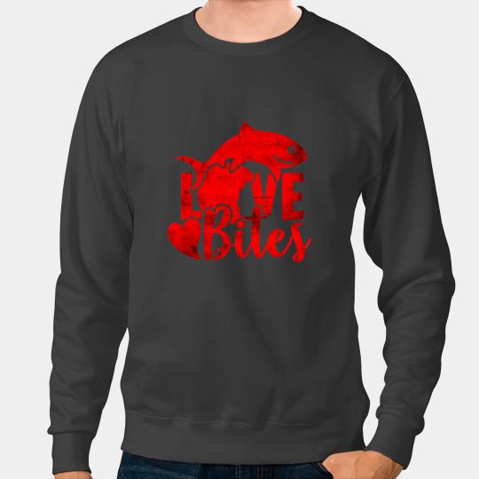 Ocean Shark Love Bites Funny Valentines Shark Apple Bite Mom Dad Kids 1 Sweatshirts
