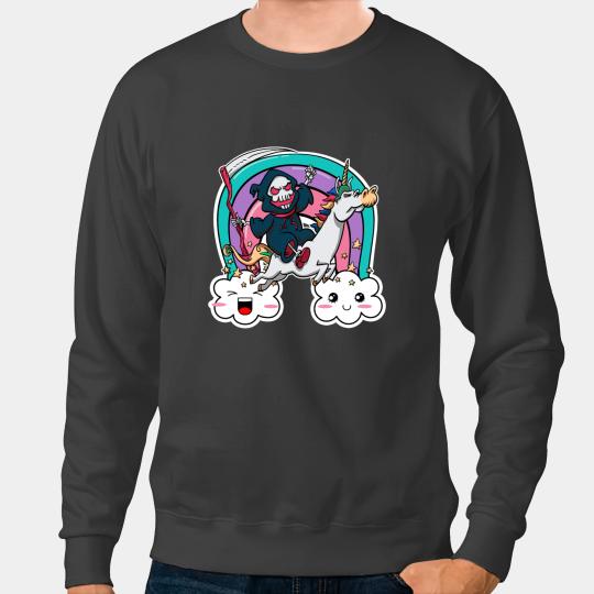 Unicorns Kawaii Grim Reaper. Death Riding a Unicorns Nu Goth Aesthetic Sweatshirts