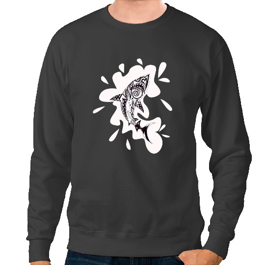 Ocean Shark Patterned exotic shark artwork black and white Mehndi Sweatshirts