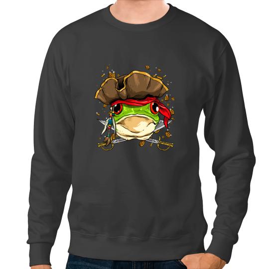 Frog Gift Pirate Frog Jolly Roger Flag Nautical Sailor Toad Frog Lover Sweatshirts