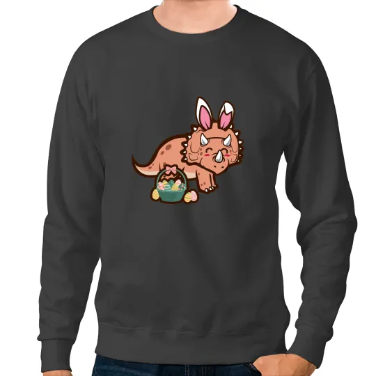 Dinosaur Dino Triceratops Dinosaur Easter Bunny Egg Hunting Funny Easter Sweatshirts