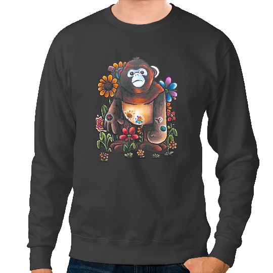 Monkey Lover Drawing flower vintages Chimpanzee Monkey Sweatshirts