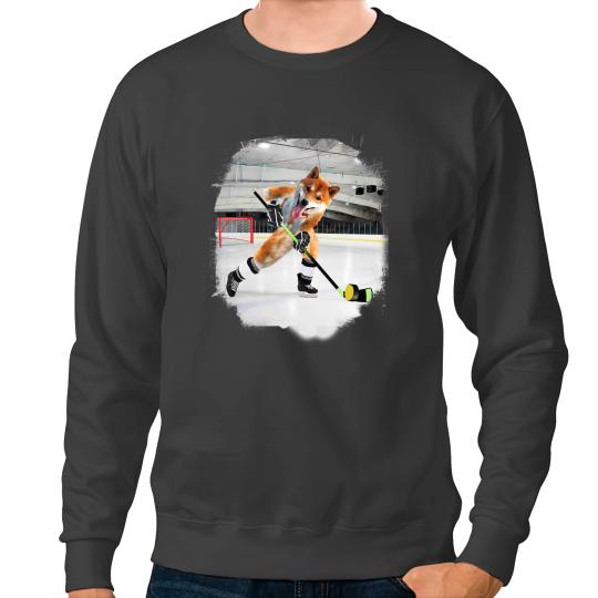 Hockey Gift Dog Shiba Inu Playing Ice Hockey Sweatshirts