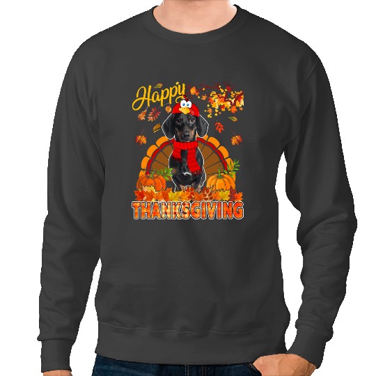 Wiener Thanksgiving Dachshund Wearing Turkey Costume Fall Leaves Dachshund Doxie Sweatshirts