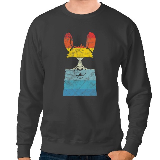 Lama Llama Alpaca Wearing Sunglasses Vintage Sweatshirts