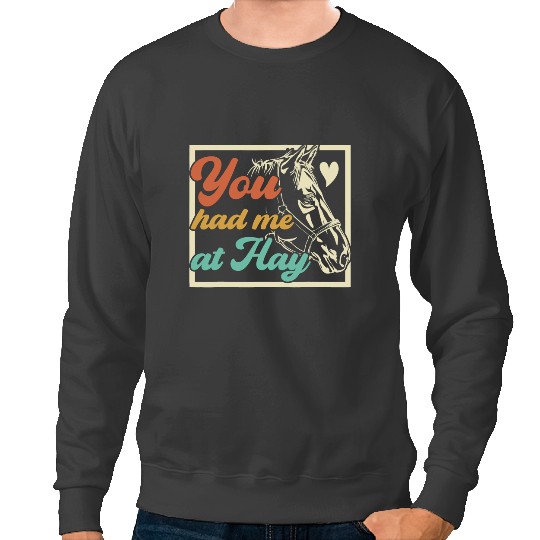 Funny Horse You Had Me At Hay Horse Pony Equestrian Horseback Riding Sweatshirts