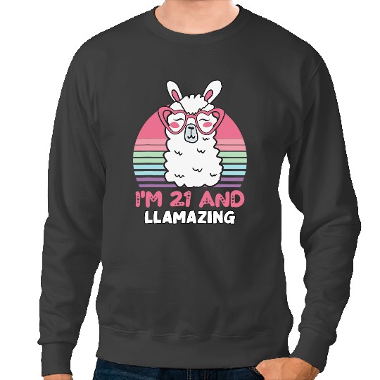 Lama Llama 21 Years Old Bday Llamazing Alpaca Llama 21st Birthday Sweatshirts
