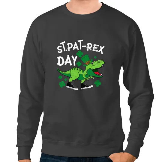 Dinosaur Dino Kids Dinosaur St Patricks Day St. Pat Trex Day Lucky Saurus Boys 2 Sweatshirts